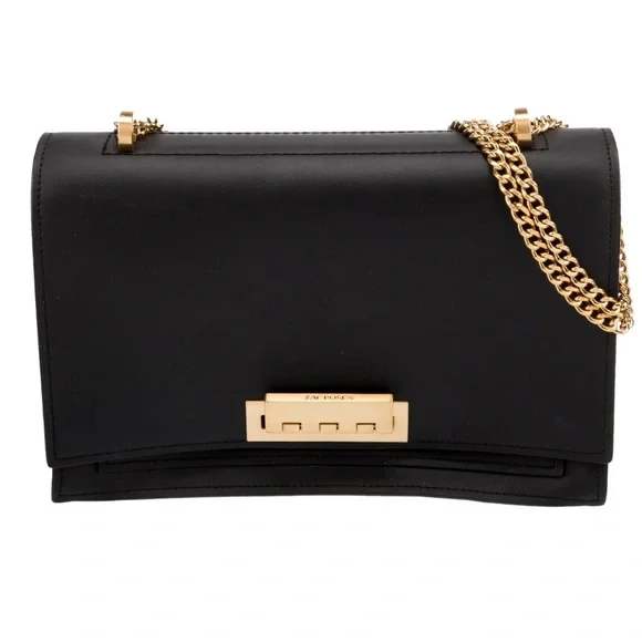 Zac Posen NWOT medium black Earthette Leather gold Chain Bag Accordion style - Picture 8 of 10